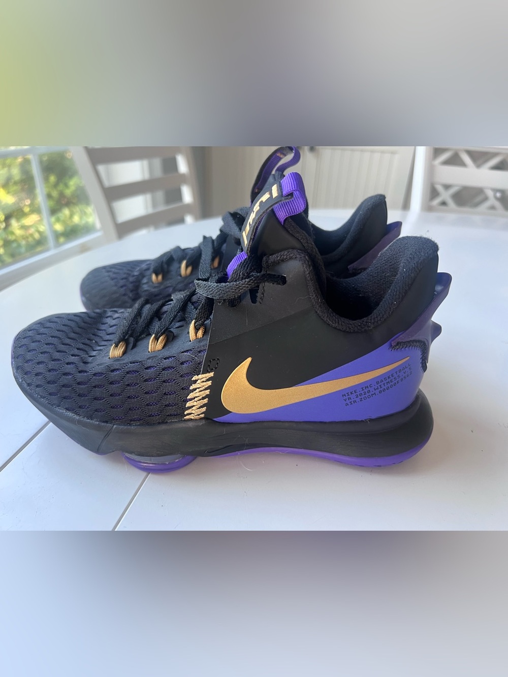 Men/Woman Nike Black/Gold/Purple shoes. Perfect for basketball and volleyball